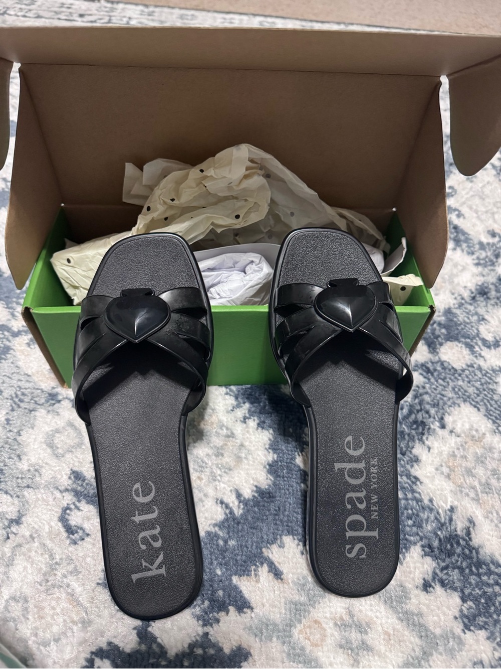 kate spade Black Heart-Accent Slide Sandals nib